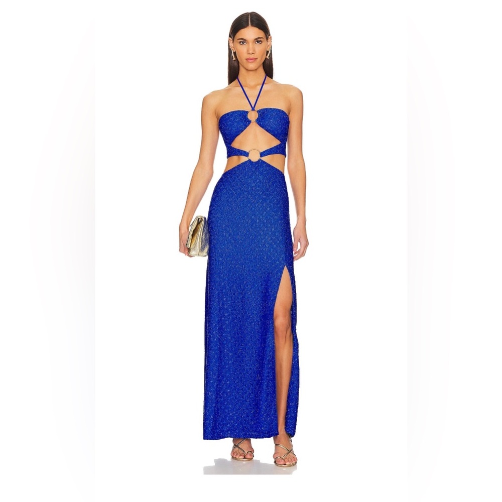 Luli Fama- Brilla Double Loop Long Dress In Electric Blue
